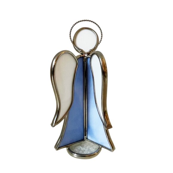 Heavy Stained-Glass Angel Figurine Blue and White Sun Catcher 7" Tall - Picture 4 of 8